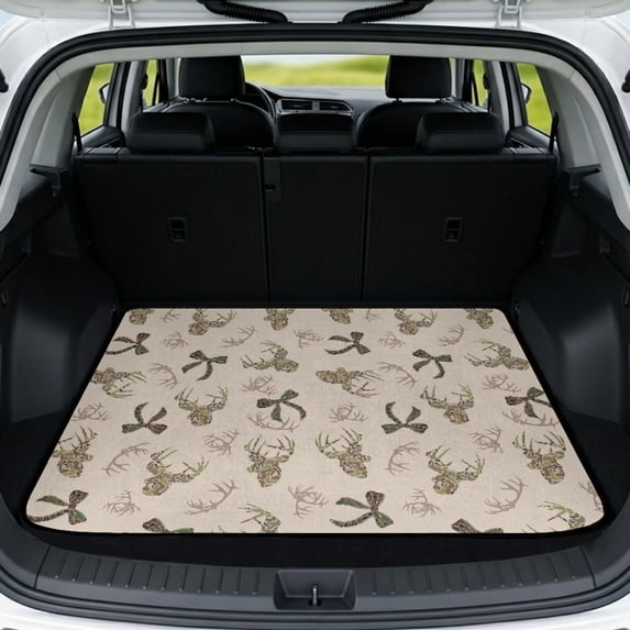 Yspwyqan Trunk Mat for Cars, Camo Deer Wipeable Skid-Resistant All Weather Cargo Mat Rear Trunk Liner, Trendy Auto Interior Accessory Fits Most SUVs Sedans Wagons for Road