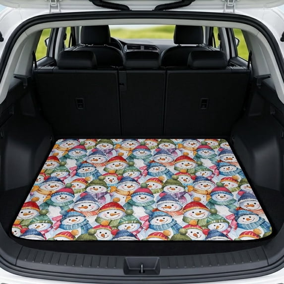 Yspwyqan Trunk Mat for Cars, Cute Snowman Grip-Backed Season-Resistant Rear Cargo Mat, Easy to Clean Vehicle Interior Accessory Compatible with Most Sedans SUVs Wagons