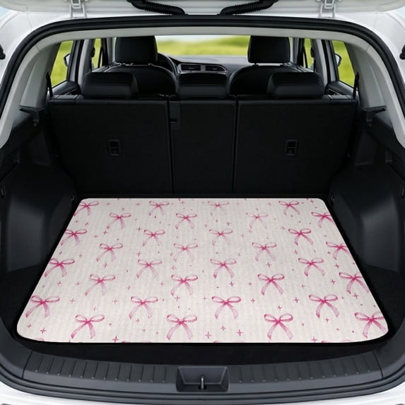 Yspwyqan Trunk Mat for Cars, Pink Bow Print All Weather Rear Cargo Mat, Anti-Slip Easy to Clean Auto Interior Accessory, Fit for Most Sedans, Wagons for Women, 29" x 39"