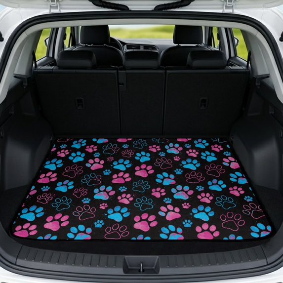 Yspwyqan Trunk Mat for Pets, Grip-Backed Trunk Protection Cargo Liner, Pink Blue Paw Print Easy Wipe Clean Vehicle Interior, Universal Fit for Most Sedan SUV Wagon Models, 29" x 39"