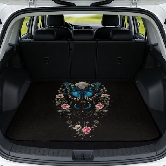 Yspwyqan Trunk Matt for SUV, Butterfly Floral All Weather Trunk Protection Cargo Liner, Easy to Clean Portable Auto Interior Accessory Universal Fit for Most Sedans SUVs Wagons