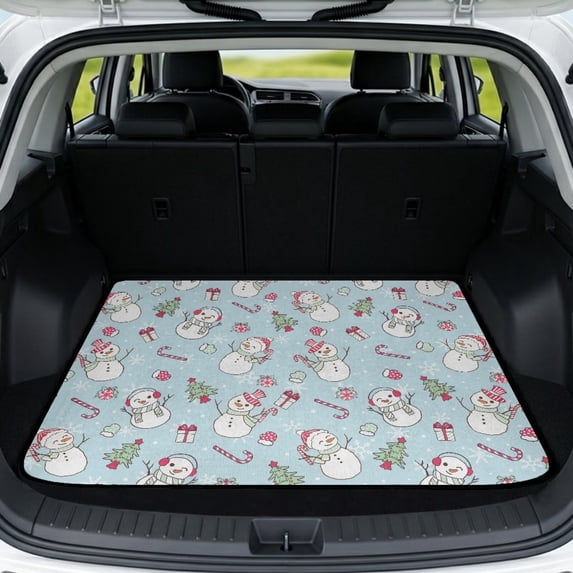 Yspwyqan Trunk Matt for SUV, Slip Resistant Seasonal Trunk Protective Mat, Cute Snowman Easy to Clean Auto, Suitable for Most Sedans SUVs Wagons for Holiday Travel