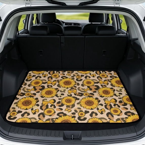 Yspwyqan Trunk Matt for SUV, All Weather Anti-Slip Auto Rear Trunk Liner, Sunflower Leopard Print Easy to Clean Vehicle Interior Mat Fits Most Cars SUVs Sedans Wagons