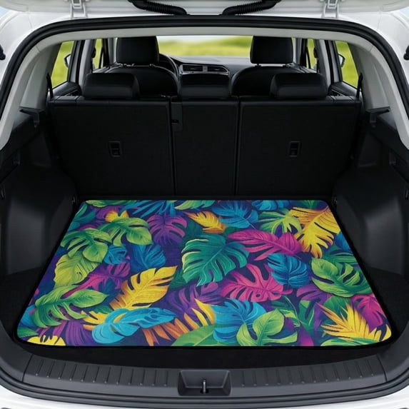 Yspwyqan Universal Car Trunk Mat 29" x 39", Colorful Tropical Leaf Anti-Slip Cargo Liner, Portable Washable Vehicle Interior Accessory Fits Most SUV Sedan Wagon for Daily