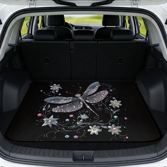 Yspwyqan Universal Car Trunk Mat 29" x 39", Dragonfly Print Wipeable Skid-Resistant All Weather Cargo Protection Mat, Aesthetic Vehicle Interior Accessory Compatible with Most Sedan SUV