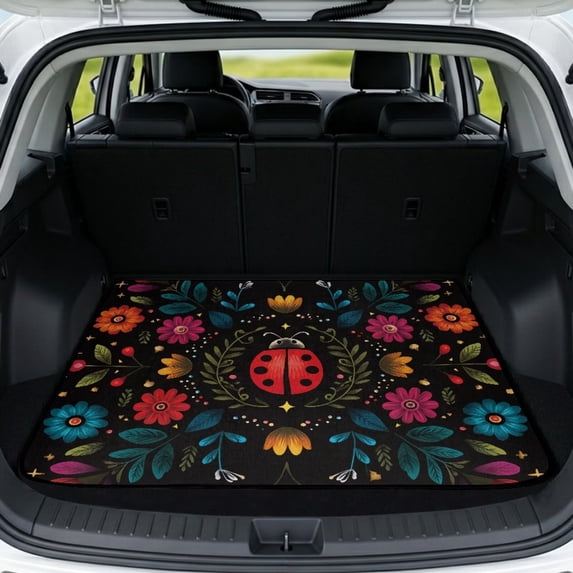 Yspwyqan Universal Car Trunk Mat 29" x 39", Floral Ladybug Machine Washable Cargo Liner, Lightweight Auto Interior Decor Accessory Fit for Most Sedans SUVs Wagons