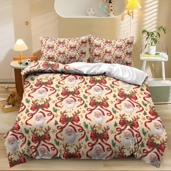 Yspwyqan Vintage Santa Claus Bed Set King, Soft Microfiber Christmas Comforter Set for Holiday Bedroom Guest Room Decor, Includes 1 Quilt Cover & 2 Pillow Shams