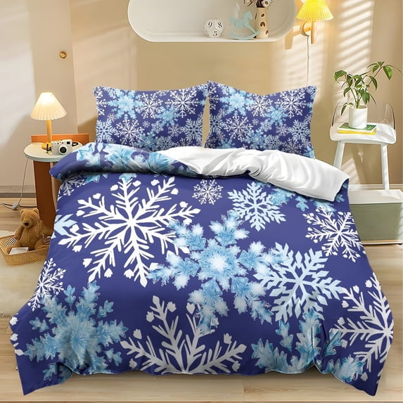 Yspwyqan Winter Blue Snowflake 3 Piece Bedding Set Full, Soft Breathable Bed Set for Winter Holiday Bedroom Decor, Includes 1 Quilt Cover and 2 Pillow Shams