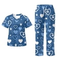 thumbnail image 1 of Yspwyqan Women's Scrub Set, Blue Heart Star Medical Scrubs Top and Pants 2 Piece, V-Neck Short Sleeve Soft Nurse Uniforms with Pockets for Nurse Working, Size S, 1 of 7