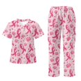 thumbnail image 1 of Yspwyqan Womens Print Scrub Set, V-Neck Short Sleeve Scrub Top and Pants 2 Piece, Comfortable Casual Pink Ribbon Rose Medical Shirts with Pockets for Medical Salon, Size 5XL, 1 of 7