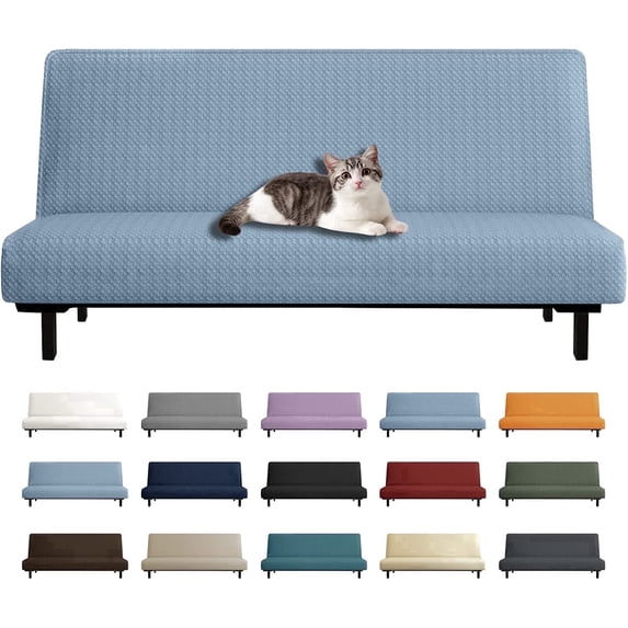 XYMHUN Armless Futon Cover Stretch Futon Slipcovers with Elastic Bottom Light Blue