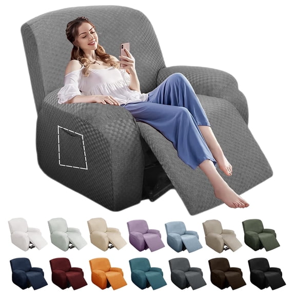 XYMHUN Recliner Chair Covers Stretch Recliner Slipcover with Side Pockets,Light Gray