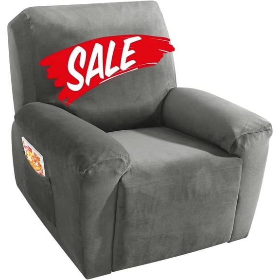 Ystyle Velvet Recliner Chair Cover Stretch Couch Cover for Recliner Chair Washable Slipcover Furniture Protector for Dogs, Pet Cats, Gray(24"-33")