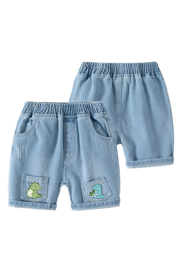 1-7 Years Boys Cartoon Pattern Shorts Kids Jean Shorts Outdoor Sports Short with Pocket Casual Denim Shorts for Baby Toddler