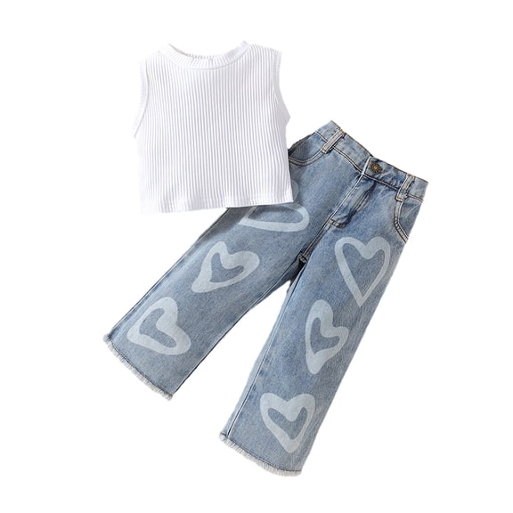 Ytdscs Baby Kids Girls Summer Clothing Set Sleeveless Tank Crop Tops and Denim Wide-Leg Pants with Pocket Outfits Size 12M - 6T