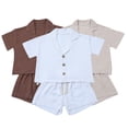 thumbnail image 1 of Ytdscs Infant Baby Boys Cotton Linen Shirt 2PCS Set Solid Color Short Sleeve Button down Tees Shirt Tops and Shorts Summer Outfit Clothes for 6 Months-3 Years, 1 of 9