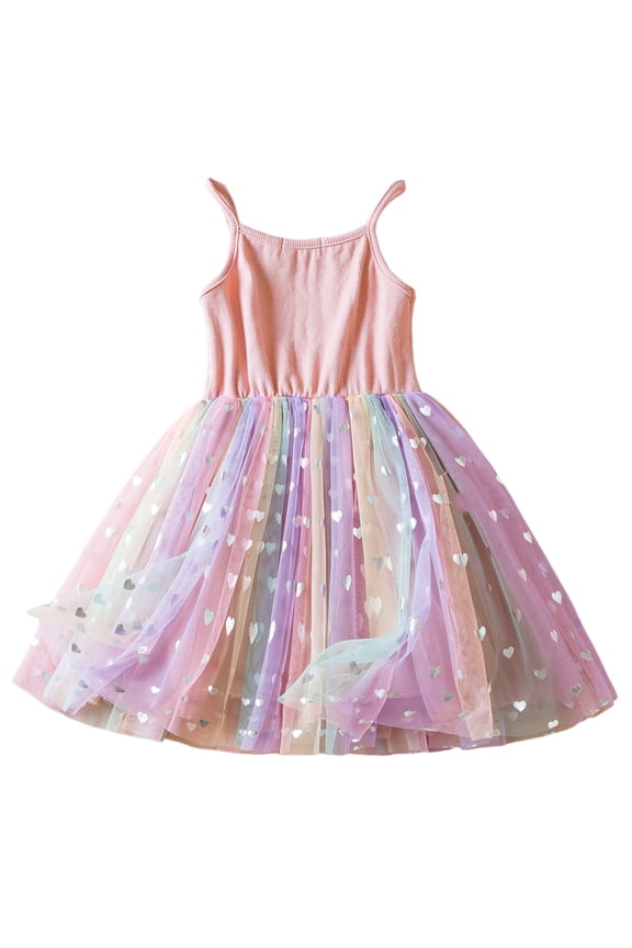 Infant Toddler Girls Rainbow Dress Sleeveless Tulle Princess Dresses Baby Summer Sling Tutu Sundress Little Gown for 6 Months to 5 Years Old