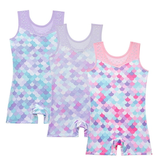 Ytdscs Kids Baby Girls Leotards Halter Gymnastics with Shorts Dance Sleeveless Biketards with Hair Scrunchie for Girls 3-12 Years