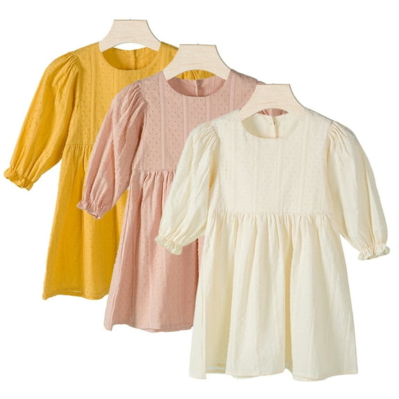 Ytdscs Kids Girls Cotton Princess Dresses Toddler Girls A-Line Dress Long-Sleeved Versatile Sundress for Spring Fall 2-6T