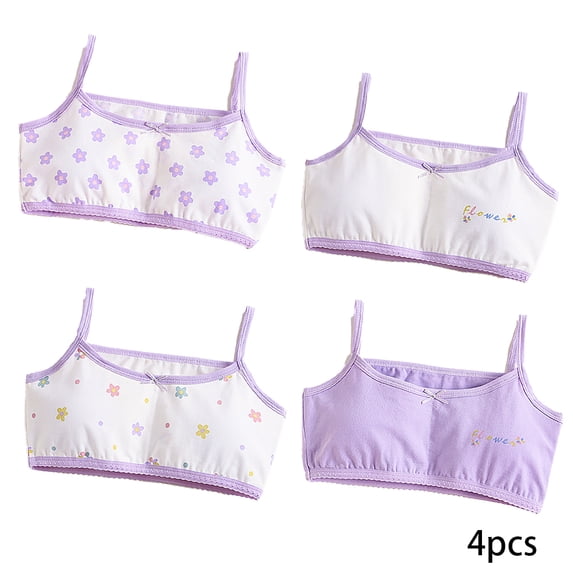 Ytdscs Kids Girls' Training Bras Cami Bralette Removable Pads Sports Bras Tanks Cotton Summer Students Underwear for 7-11 Years