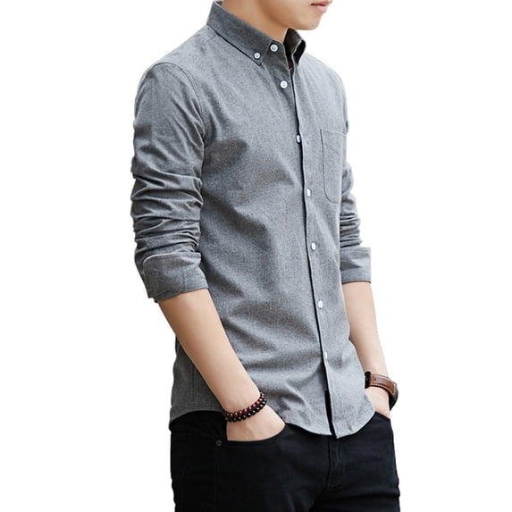 Ytdscs Mens Long Sleeve Shirts Slim Fit Solid Dress Shirts for Men's Spring Fall Button-Down Oxford Blouses Tops M-5XL