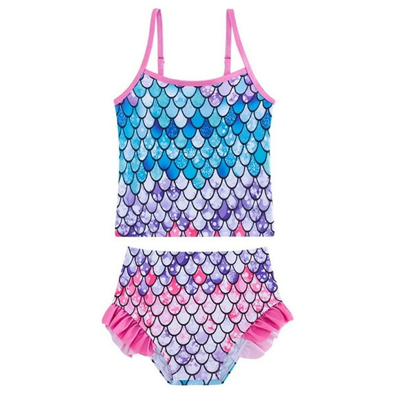 Ytdscs Toddler Kids Girls Summer Swimsuits Two-Piece Sleeveless Bathing Suit Halter Sling Beach Bikini Swimwear Outfit for 5-12 Years Old