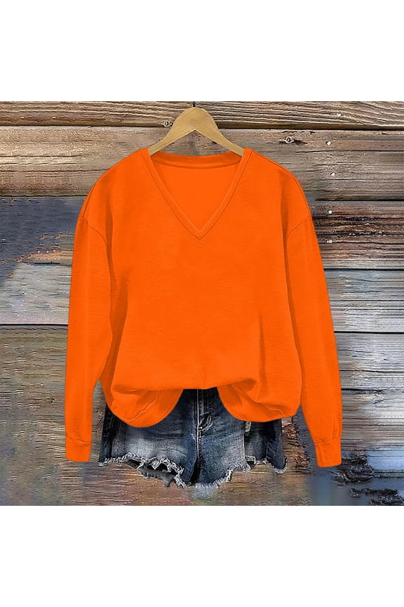 Under 10 Oversize Hoodless Sweatshirts for Women V Neck Loose Fits Long Sleeve Shirts Pullover Sweatshirts Tops Womens Casual Solid Lightwieght V Neck No Hood Sweatshirts Fall Clothes