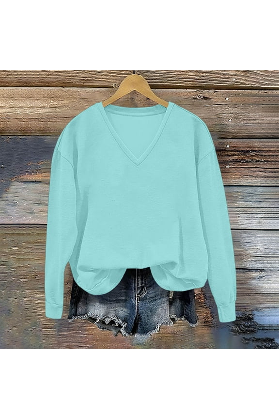 Under 10 Oversize Hoodless Sweatshirts for Women V Neck Loose Fits Long Sleeve Shirts Pullover Sweatshirts Tops Womens Casual Solid Lightwieght V Neck No Hood Sweatshirts Fall Clothes