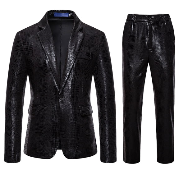 Yteetum 2PC Men's Tuxedo Suits Turndown Collar Single Breasted Button Printed Dress Suit Set Mens Oversized Lapel Slim Fits Print Blazer Jacket and Pant 2 Piece Set Wedding Performance Prom Dress Set