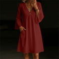 thumbnail image 1 of Yteetum 3/4 Sleeve Dresses for Women Summer V Neck Cotton Linen Midi Dresses Casual Solid Loose Lightweight Breathable Quickly Dry Travel Vacation Dress, 1 of 8