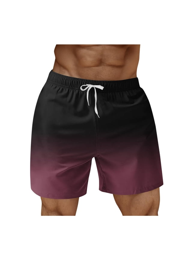 Beach Shorts for Mens Swim Trunks Beach Shorts with Pockets Summer Casual Imitation Cotton Linen Gradient Printed Elastic Waist Drawstring Shorts Quickly Dry Comfortable Lightweight Shorts