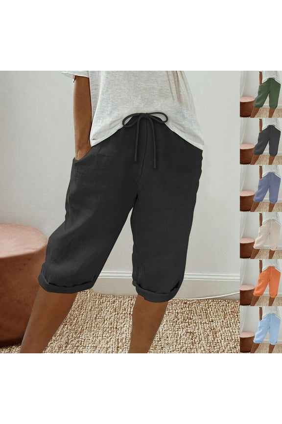Bermuda Shorts for Women Knee Length Summer Solid Color Shorts Ladies Casual Comfortable Lightweight Half Pants Shorts XXL