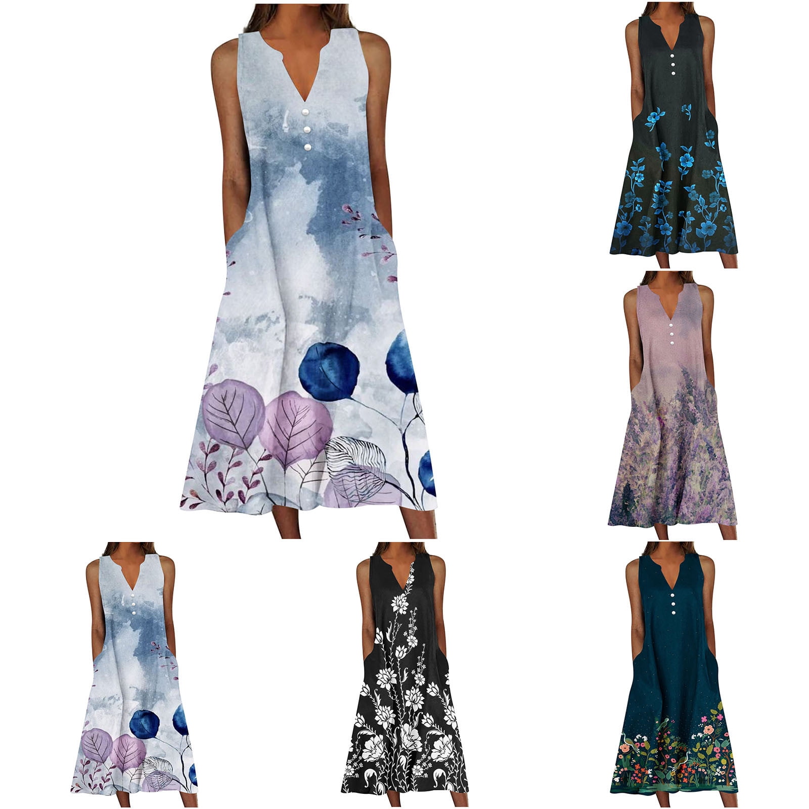 Women's Summer Floral Maxi Dress 2025 - V-Neck Sleeveless Halter Long Dress, Casual & Vacation Dress (95% Polyester, 5% Spandex) - View #2