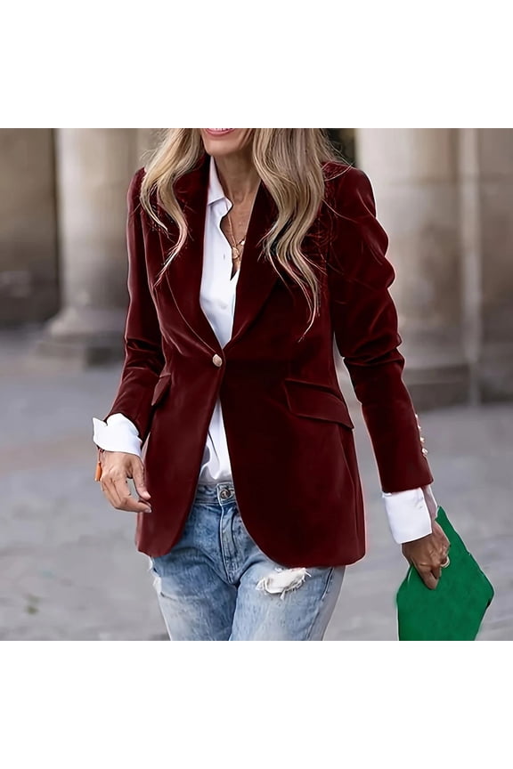 Blazers for Women Oversized Notch Lapel Open Front Single Breasted Suits Jacket Womens Casual Solid Turndown Minimalist Slim Button Down Work Office Bussiness Blazer Jacket Fall Winter