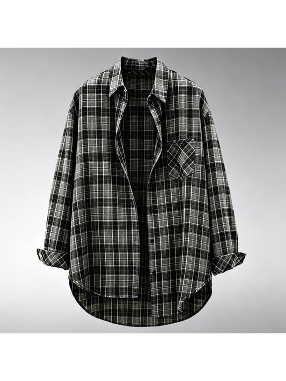 Blouses for Women Oversized Long Sleeve High Neck Thick Plaid Shirts Womens Fall Winter Casual Checkered Loose Comfy Collared Shirt