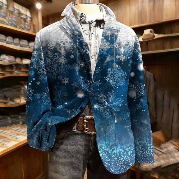 Yteetum Christmas Blazer for Men Oversized Corduroy Christmas Printed Notch Lapel Single Breasted Suit Jackets Mens Xmas Print Holiday Party Turndown Blazers Button Slim Fits Business Office Blazers