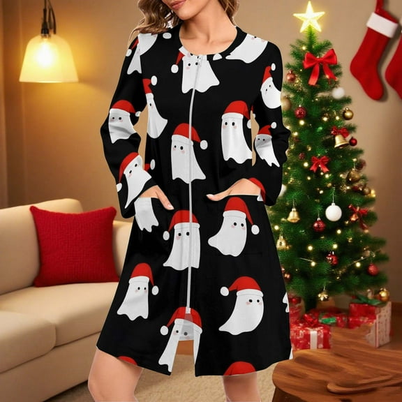 Yteetum Christmas Fall Pajamas Women Oversize Nightshirt Long Sleeve Loose Pajamas Nightgowns Bathrobes Womens Casual Christmas Print Relaxed Long Nightgown Plus Size Loungewear Sleepwear Nightdress