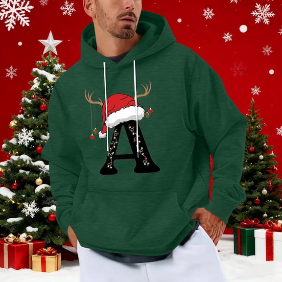 Yteetum Christmas Hoodies for Men Oversized Christmas Letter Print Drawstring Pullover Hooded Sweatshirts Mens Casual Christmas Graphic Print Loose Long Sleeve Hoodies Xmas Holiday Hooded Sweatshirt