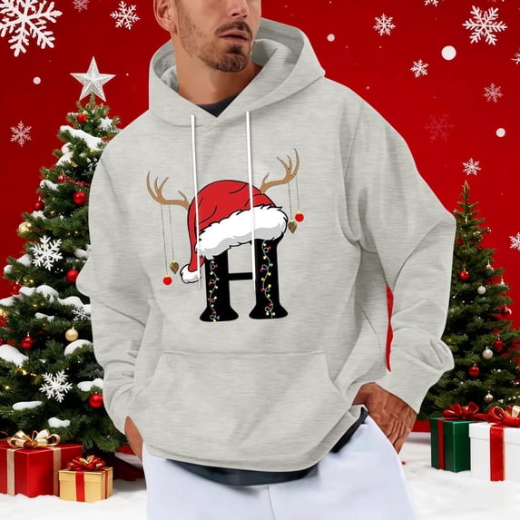Yteetum Christmas Hoodies for Men Oversized Christmas Letter Print Drawstring Pullover Hooded Sweatshirts Mens Casual Christmas Graphic Print Loose Long Sleeve Hoodies Xmas Holiday Hooded Sweatshirt