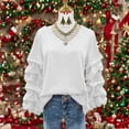 thumbnail image 1 of Yteetum Christmas Sweatshirt for Women Oversized Crewneck Pleated Ruffle Trim Drop Shoulder Pullover Hoodless Sweatshirts Womens Casual Solid Round Neck Loose Lantern Sleeve Xmas Holiday Sweatshirts, 1 of 7