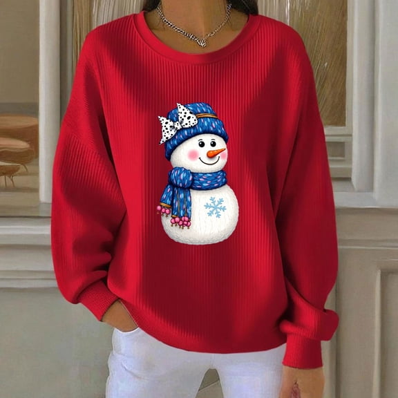 Yteetum Christmas Sweatshirts for Women Oversized Christmas Print Hoodless Long Sleeve Crewneck Knit Pullover Sweatshirt Top Womens Casual Loose Xmas Holiday Print Round Neck Sweatshirts Fall