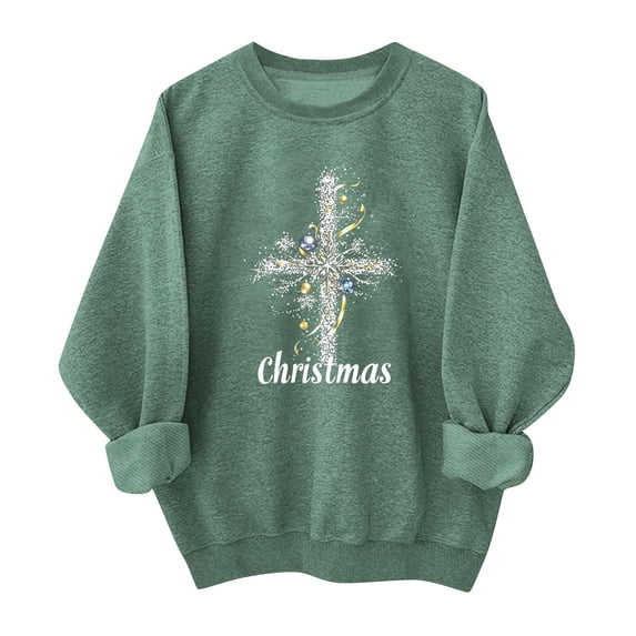 Yteetum Christmas Sweatshirts for Women Oversized Crewneck Long Sleeve Shirts Women Casual Christmas Printed Round Neck Loose Lightweight Comfy Sweatshirt