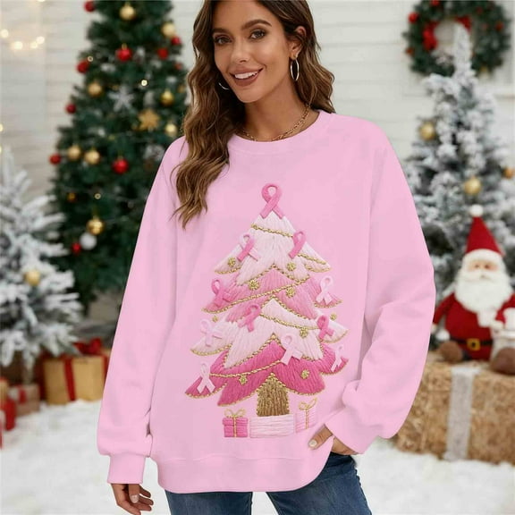 Yteetum Christmas Sweatshirts for Women Oversized Crewneck Loose Pullover Hoodless Sweatshirts Tops Womens Casual Round Neck Xmas Graphic Print Long Sleeve Fall Sweatshirts Fall Clothes Clothes