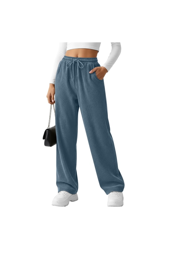 Corduroy Pants for Women Oversized Slim Fits Elastic Waisted Drawstring Lounge Pant Womens Casual Solid Plus Size Loose Fits Comfortable Trousers Straight Leg Work Pants with Pockets