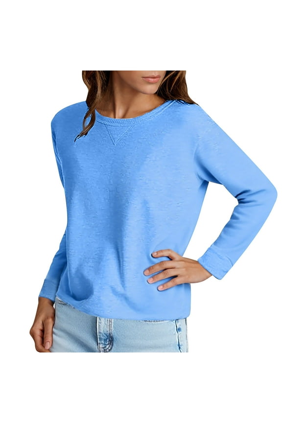 Cotton Sweatshirts for Women Crewneck Oversize Soft Long Sleeve Loose Fit Sweatshirt Tops Ladies Casual Solid Round Neck Relaxed Fit Lightweight Comfy Pullover Hoodless Sweatshirt Fall