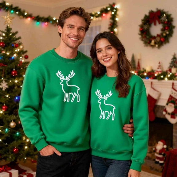 Yteetum Couples Matching Christmas Sweatshirts Oversized Crewneck Christmas Pullover Hoodless Sweatshirts Mens Womens Round Neck Xmas Graphic Print Loose Fits Long Sleeve Sweatshirts Christmas Gifts