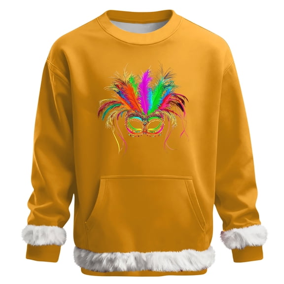 Yteetum Crew Neck Sweatshirts for Men Carnival Graphic Print Oversized Versatile Fleece Sweatshirt Mens Casual Round Neck Relaxed Fits Comfy Pullover Carnival Party Sweatshirt Top Fall Winter Clothes