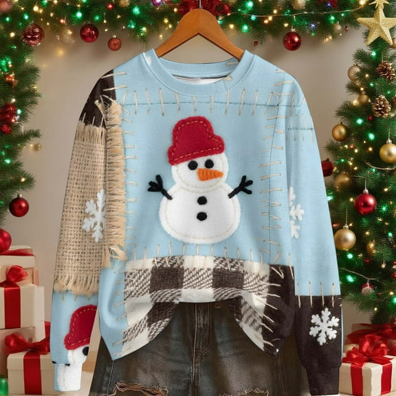 Yteetum Crewneck Sweatshirts for Women Merry Christmas Graphic Print Fleece Oversize Pullover Hoodless Sweatshirt Womens Casual Solid Plus Size Round Neck Lightweight Long Sleeve Sweatshirts Warm Top