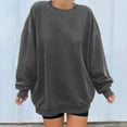 thumbnail image 1 of Yteetum Dark Gray Pullover Sweatshirts for Women Long Sleeve Round Neck Hoodless Sweatshirt Ladies Comfortable Casual Crew Neck Sweatshirt Tops, 1 of 4
