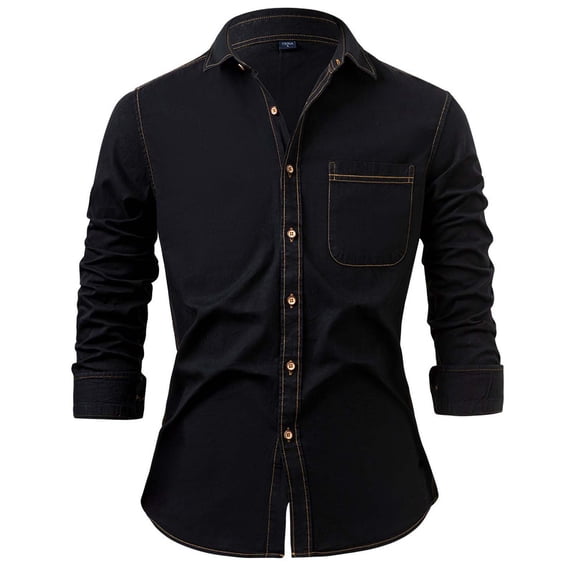 Yteetum Denim Shirts for Men Oversized Long Sleeve Turndown Collar Button Down Shirt Tops Men's Fall Casual Solid Lapel Loose Comfy T Shirts